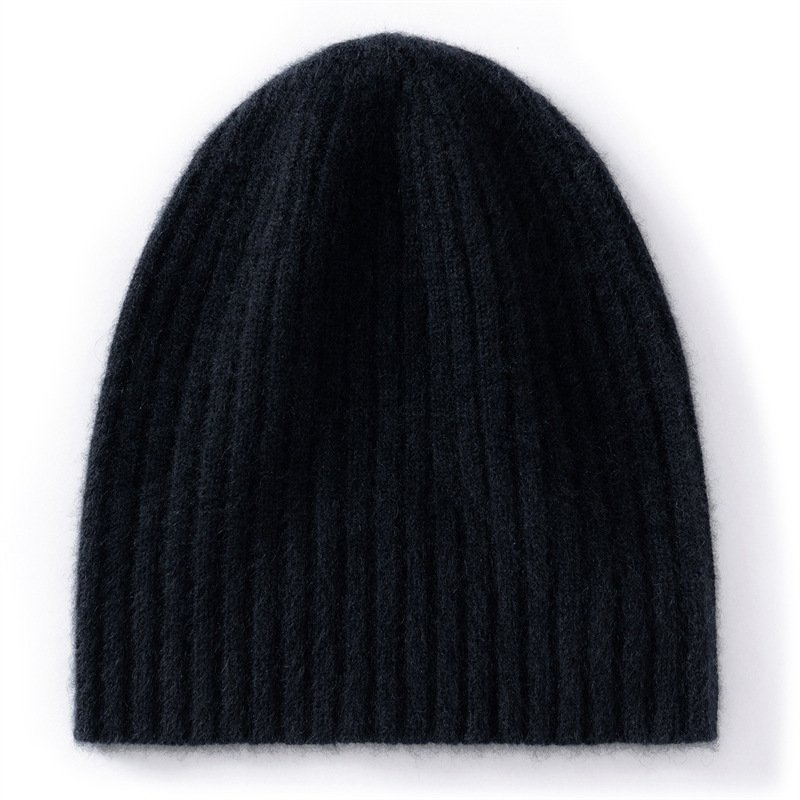 Solid color pure cashmere knitted beanie women's simple pit strip warm pullover hat versatile beige - Image 7