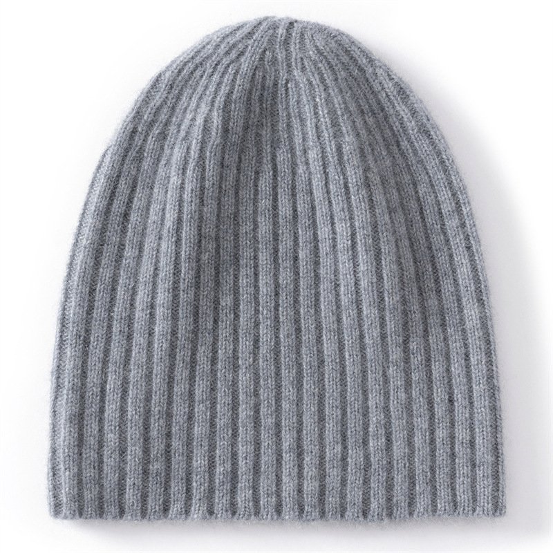 Solid color pure cashmere knitted beanie women's simple pit strip warm pullover hat versatile beige - Image 8